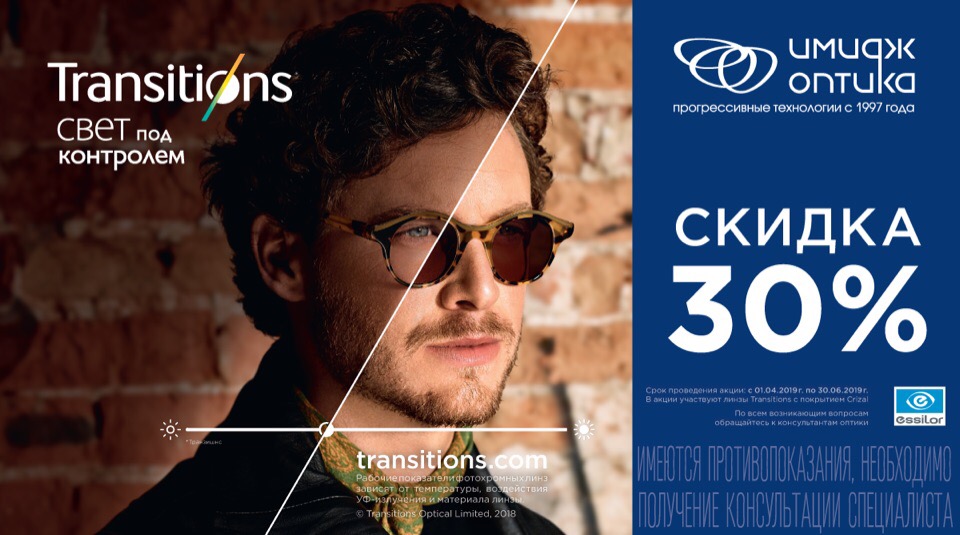 Акция «-30% на линзы Crizal Transitions